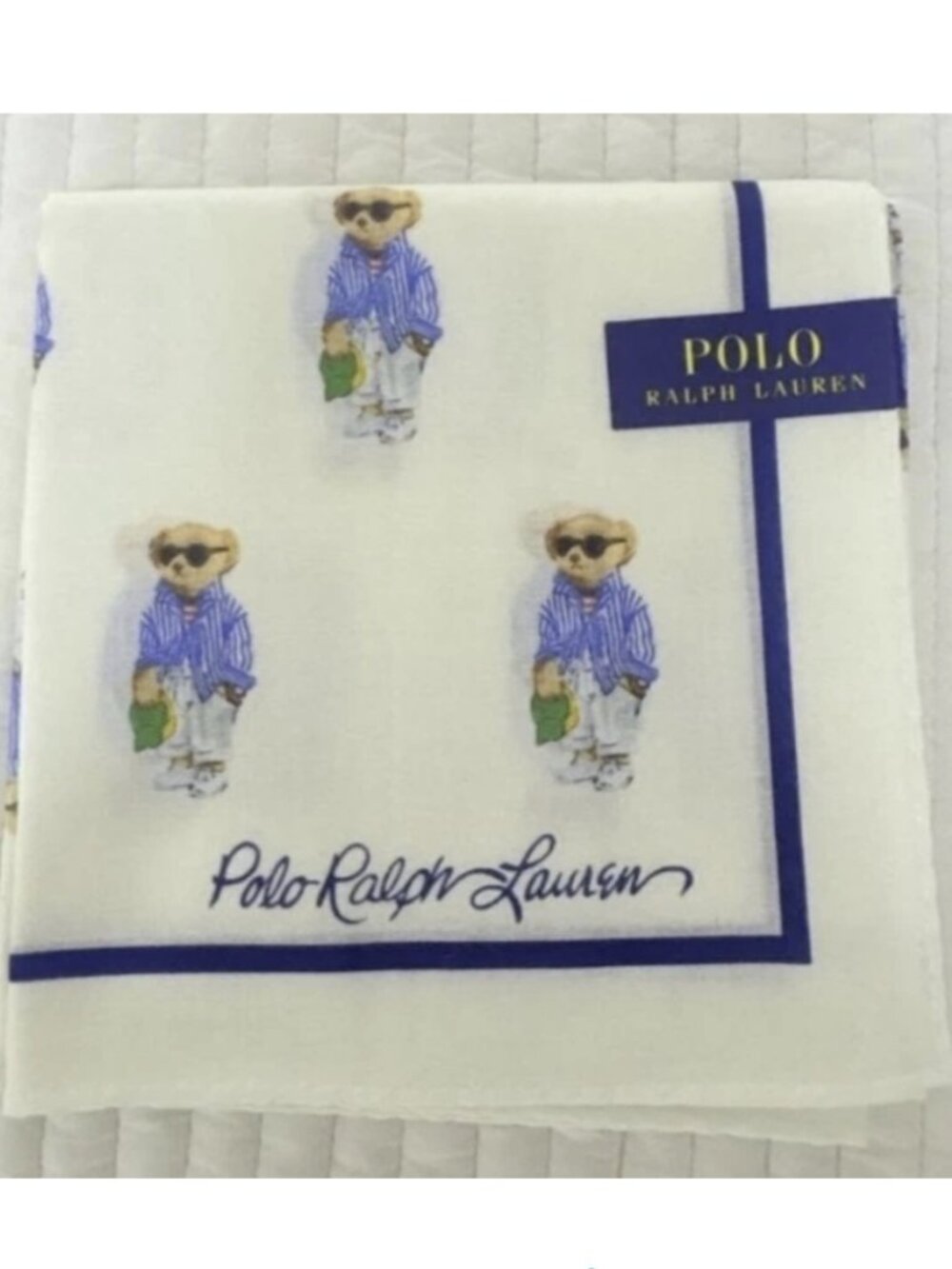 NEW Polo Ralph Lauren Bear All Over Cotton Handkerchief Scarf Pocket Square